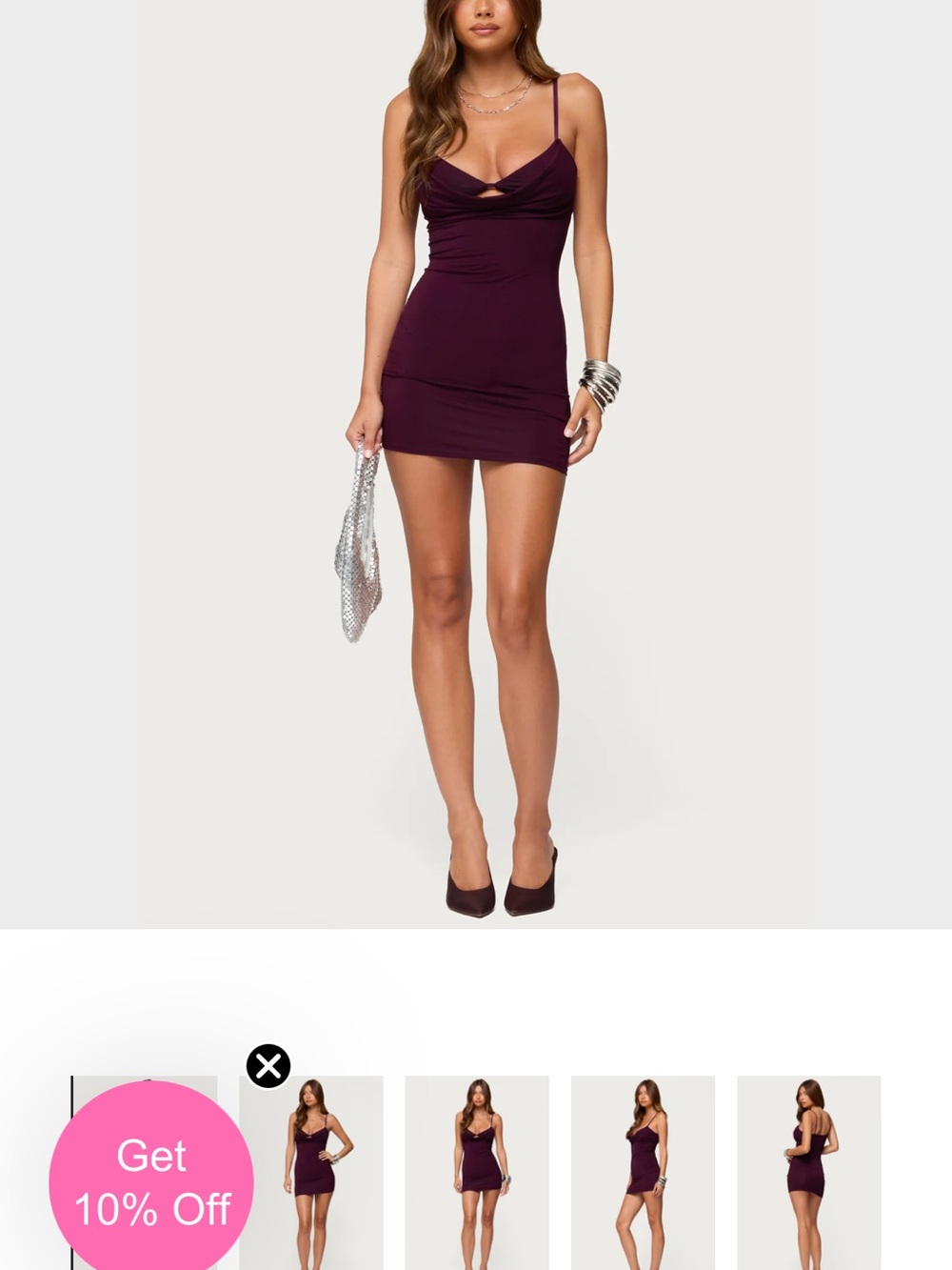 Edikted Ruched Spaghetti-Strap Mini Dress in Plum